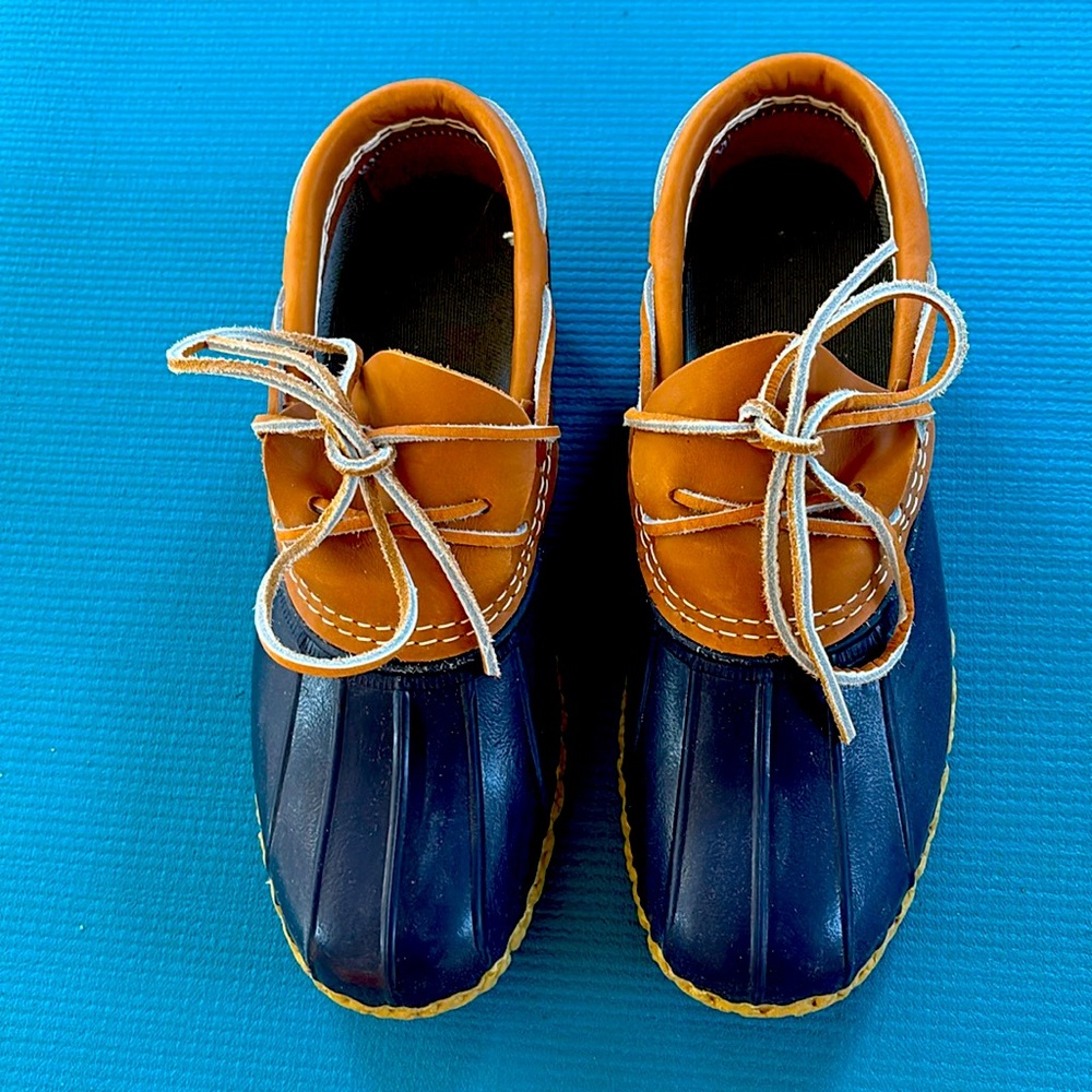 Never worn!  L.L. Bean classic bean boots, rubber mocs